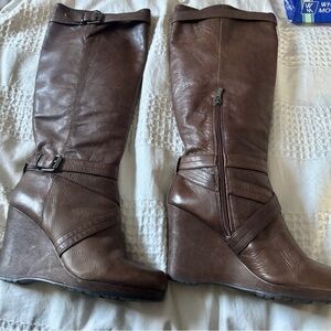 Womens Chocolate Brown Over the Knee Wedge Boots